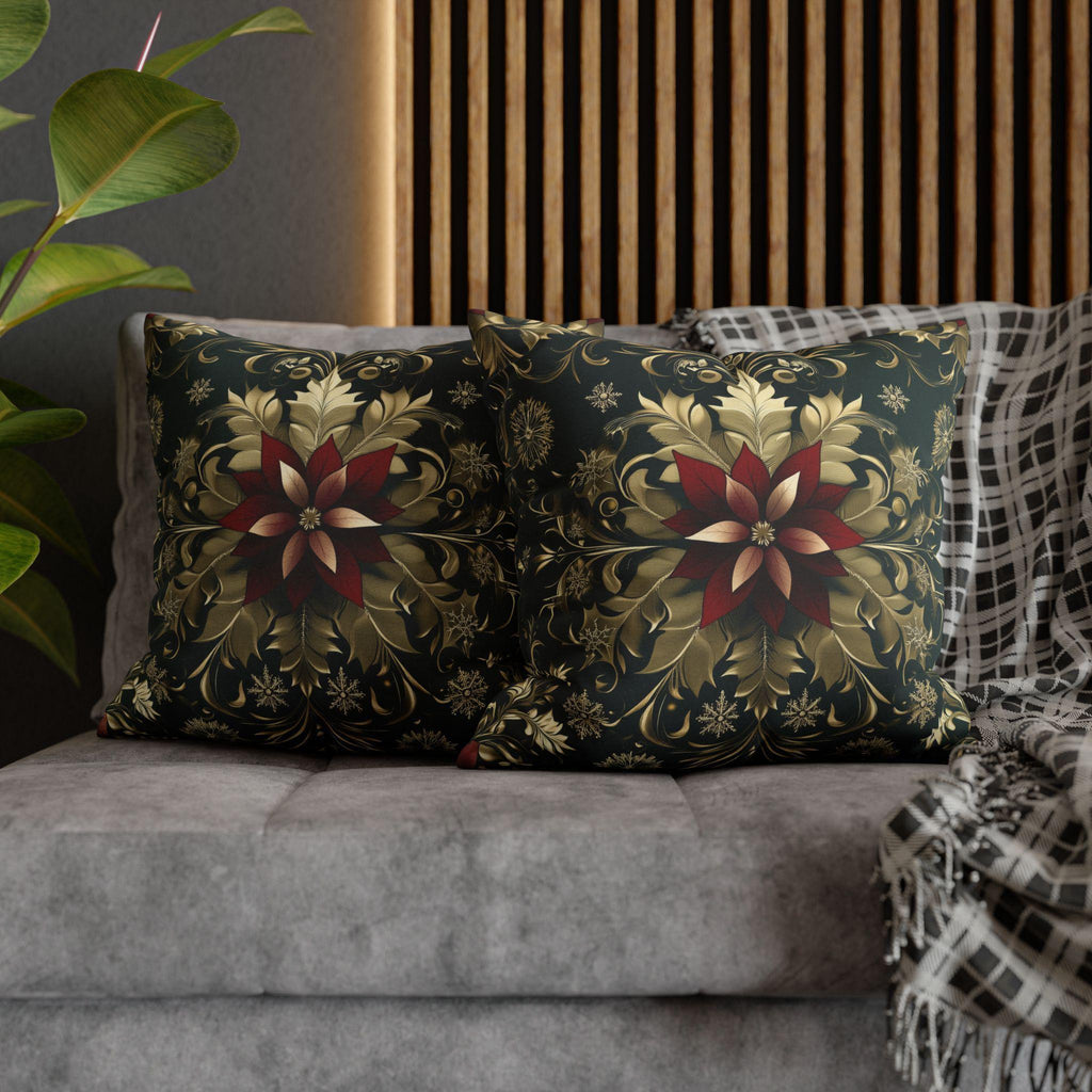 Poinsettia Pillowcase: Festive Holiday Floral, Red and Gold Winter Accent