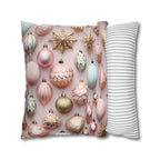 Pastel Holiday Ornaments Pillow Cover: Shimmer & Pink Pattern for Festive Elegance