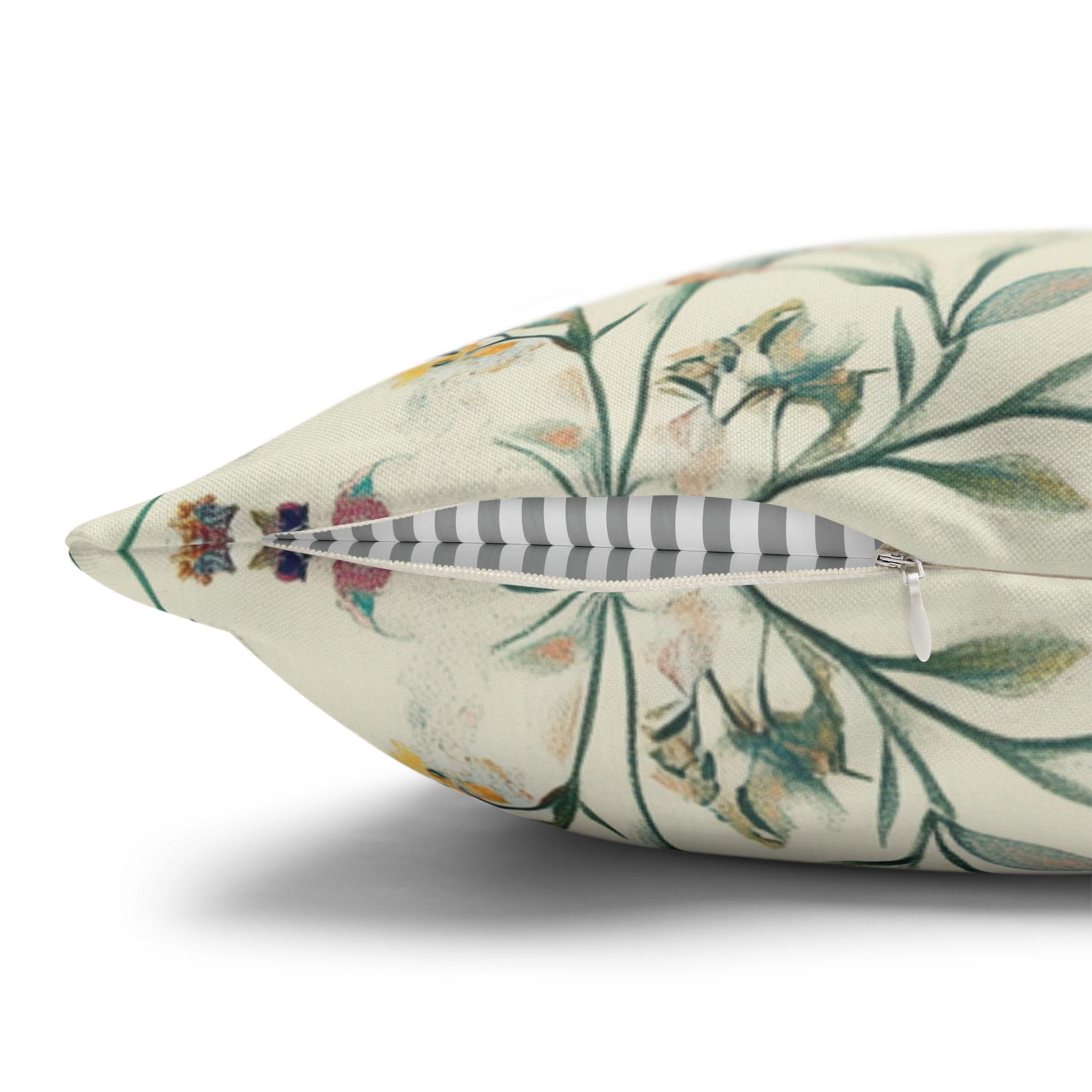 Vintage Chinoiserie Bird Pillow Cover: Cream Floral Botanical Cushion