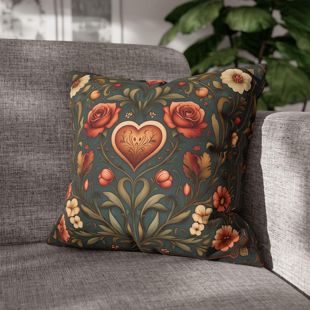 William Morris Inspired Valentines Heart Pillow Cover: Arts & Crafts Love Botanical