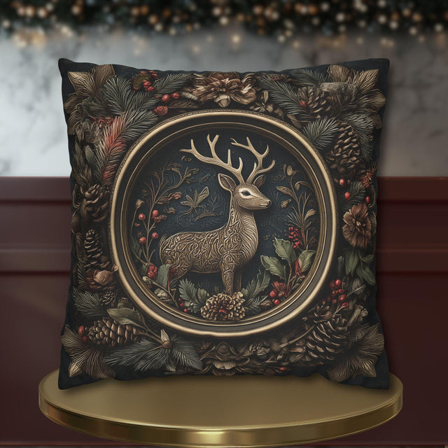 William Morris Noble Stag Christmas Pillow Cover:  Vintage Style Rustic Cabin Lodge Decor