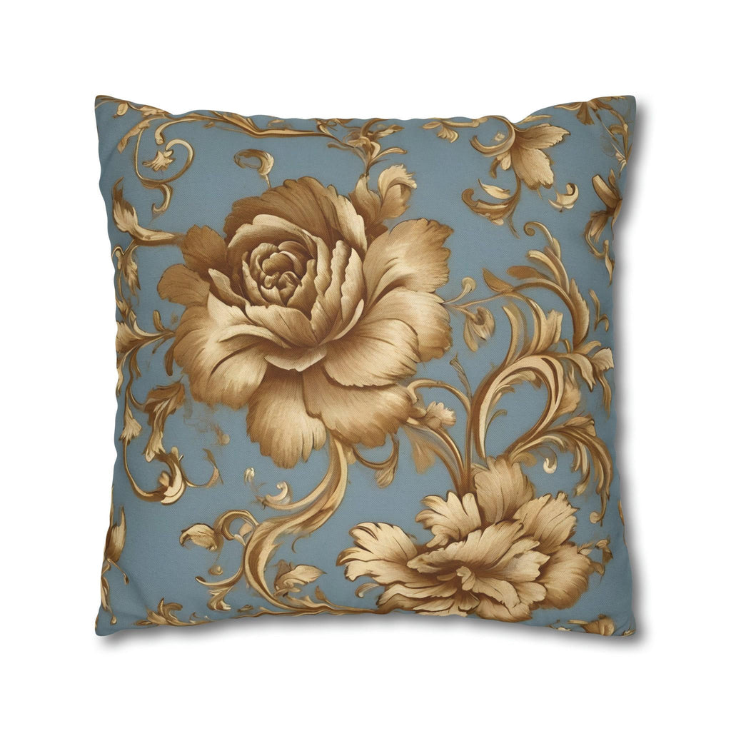 Floral Pillow Cover: Golden Roses on Blue - Soft Durable Fabric
