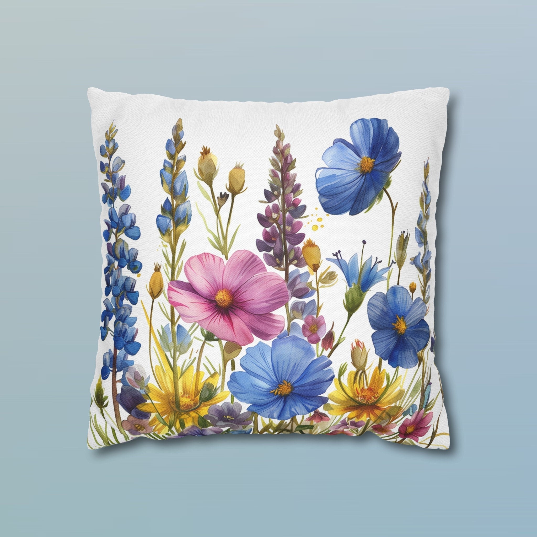 Watercolor Wildflower Pillow Cover: Summer Meadow Boho Cushion for Home Decor