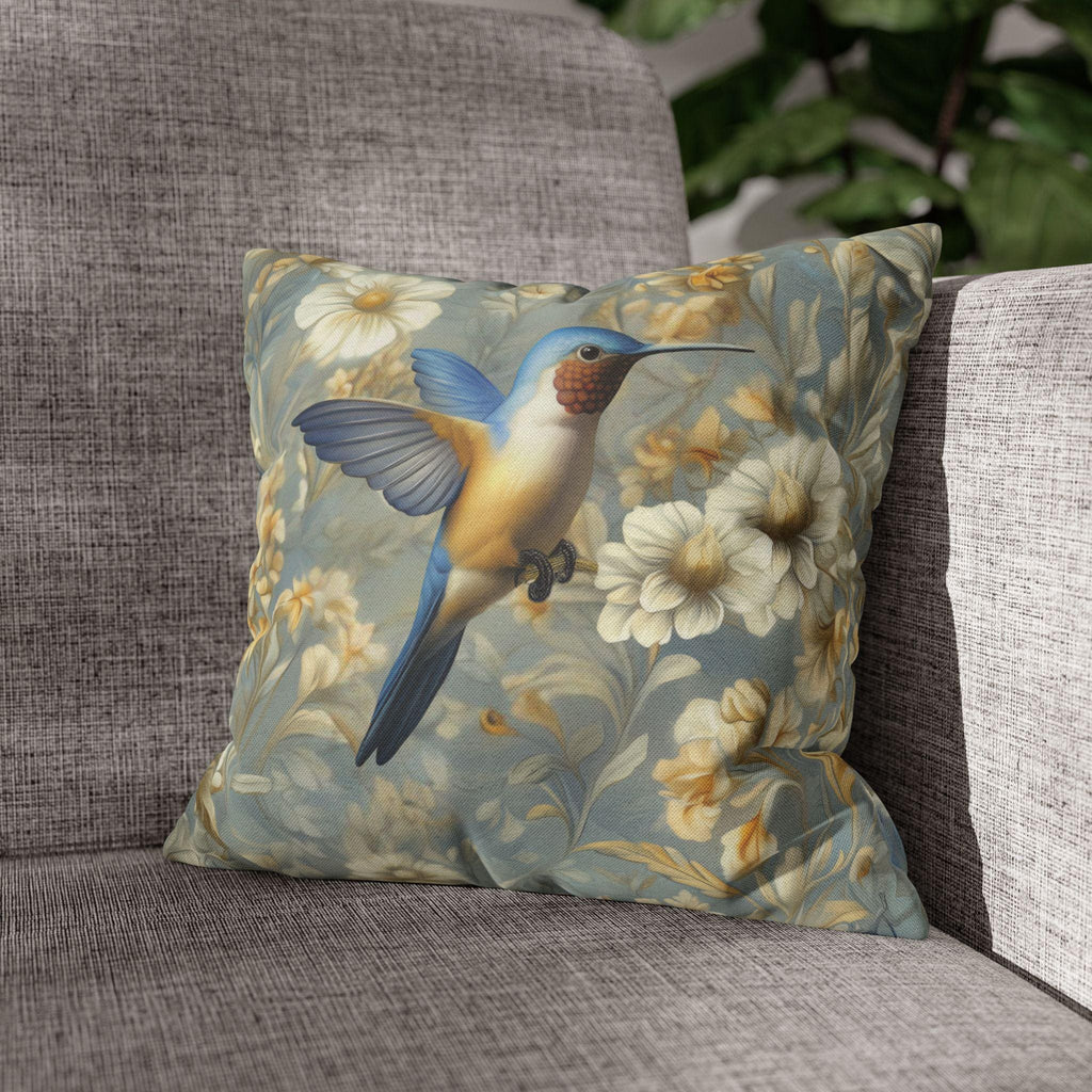 William Morris Hummingbird Pillow Cover: Blue & Gold Arts and Crafts Botanical Cushion Case