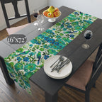 Chinoiserie Bird Table Runner: Teal Green Watercolor Floral