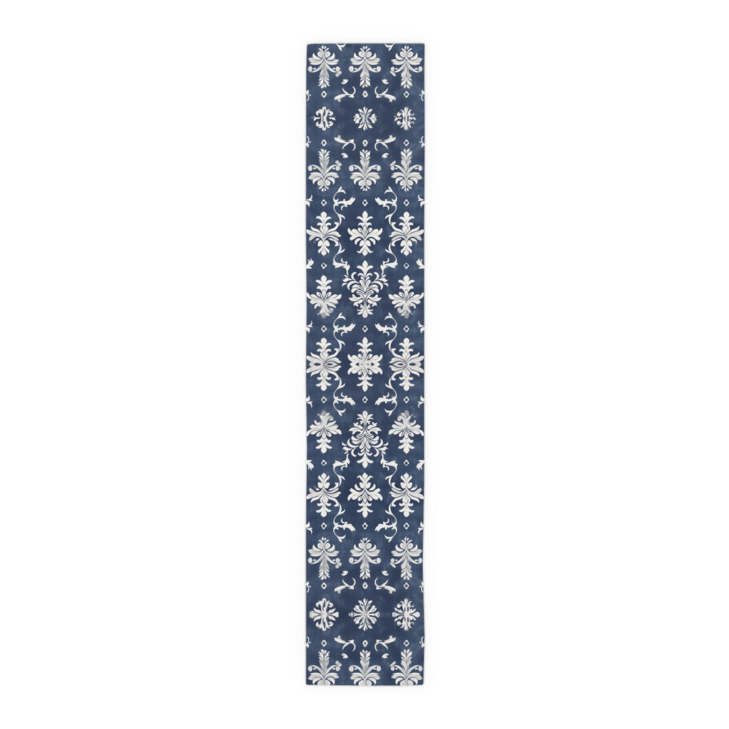 Elegant Navy Blue & White Damask Table Runner for Wedding, Dining Room, and Home Decor