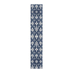 Elegant Navy Blue & White Damask Table Runner for Wedding, Dining Room, and Home Decor