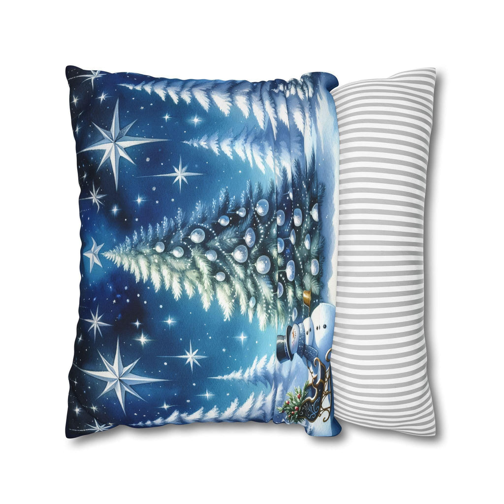 Serene Watercolor Style Christmas Pillow Cover: Snowman & Tree Winter Decor