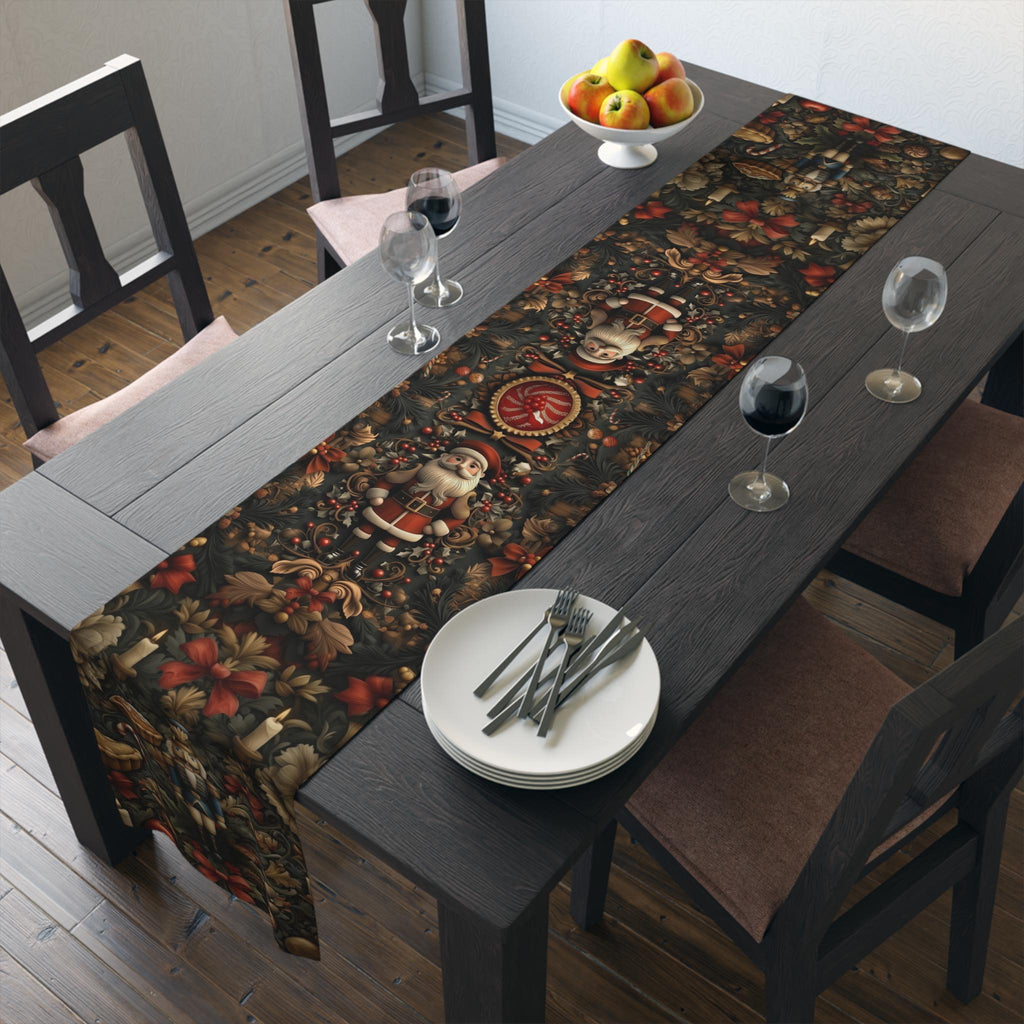 William Morris Inspired Christmas Table Runner: Nutcracker and Santa Holiday Table Decor
