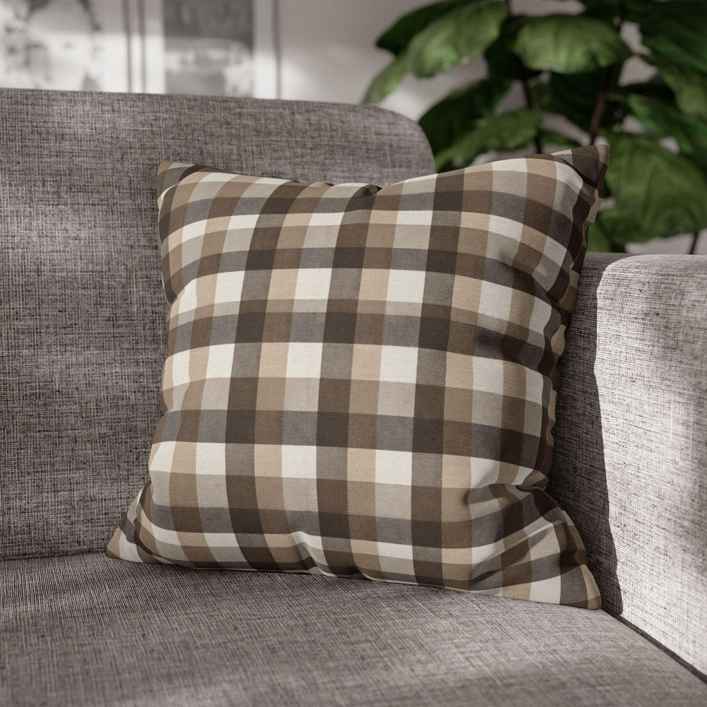 Neutral Brown Gingham Plaid Pillow Cover: Farmhouse Buffalo Check Accent
