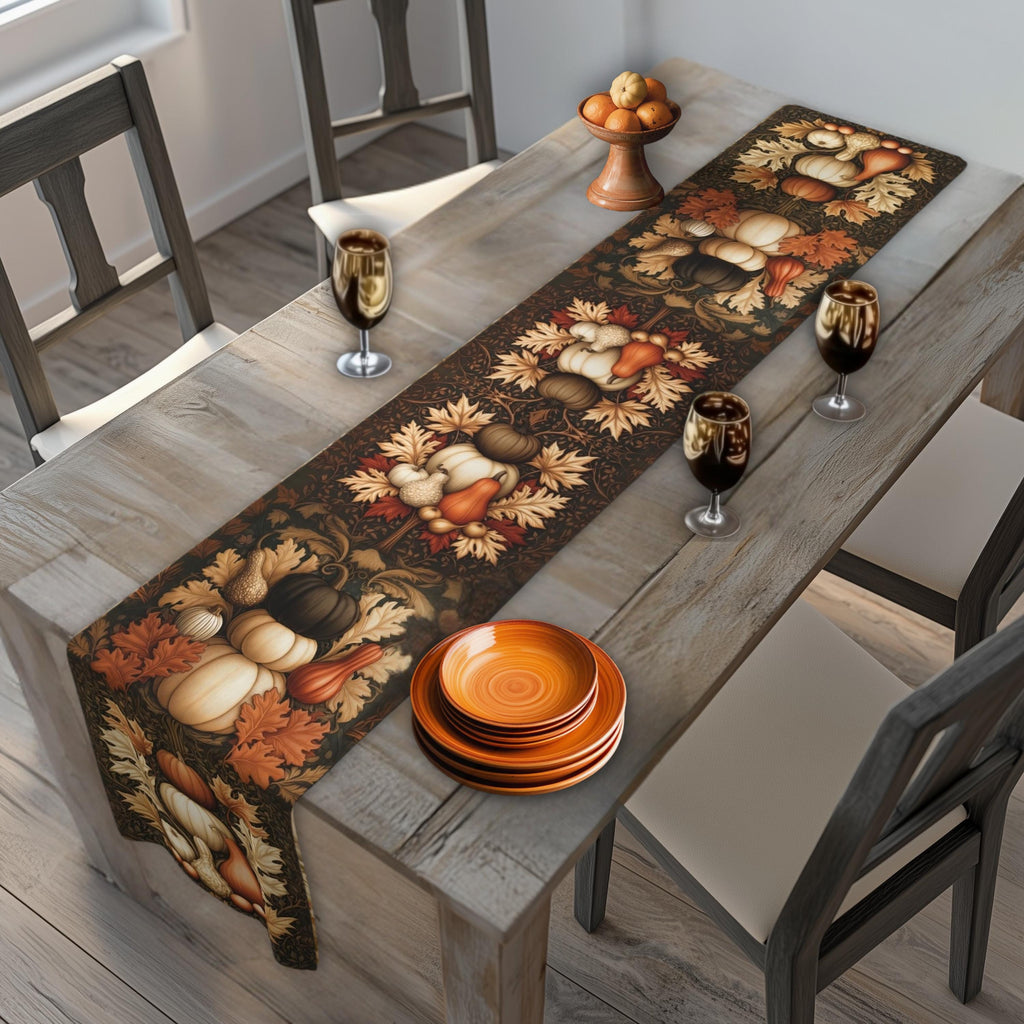 William Morris Pumpkin Patch Table Runner: Cream, Orange, Brown Fall Dining Decor