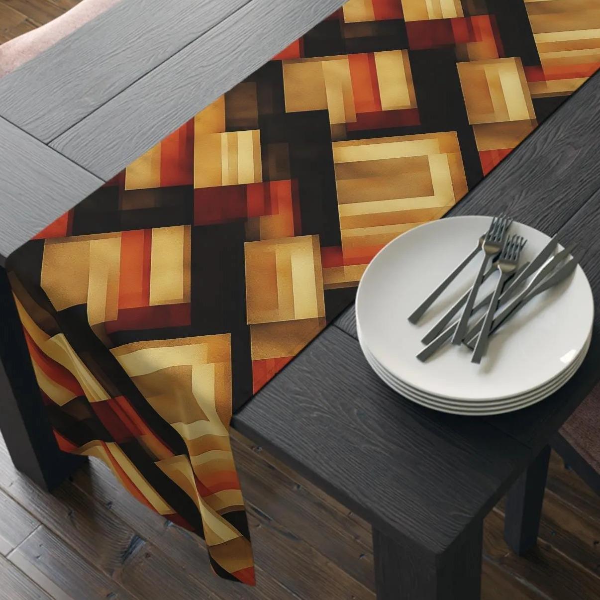 Abstract Geometric Table Runner | Warm Earthy Modern Rectangles
