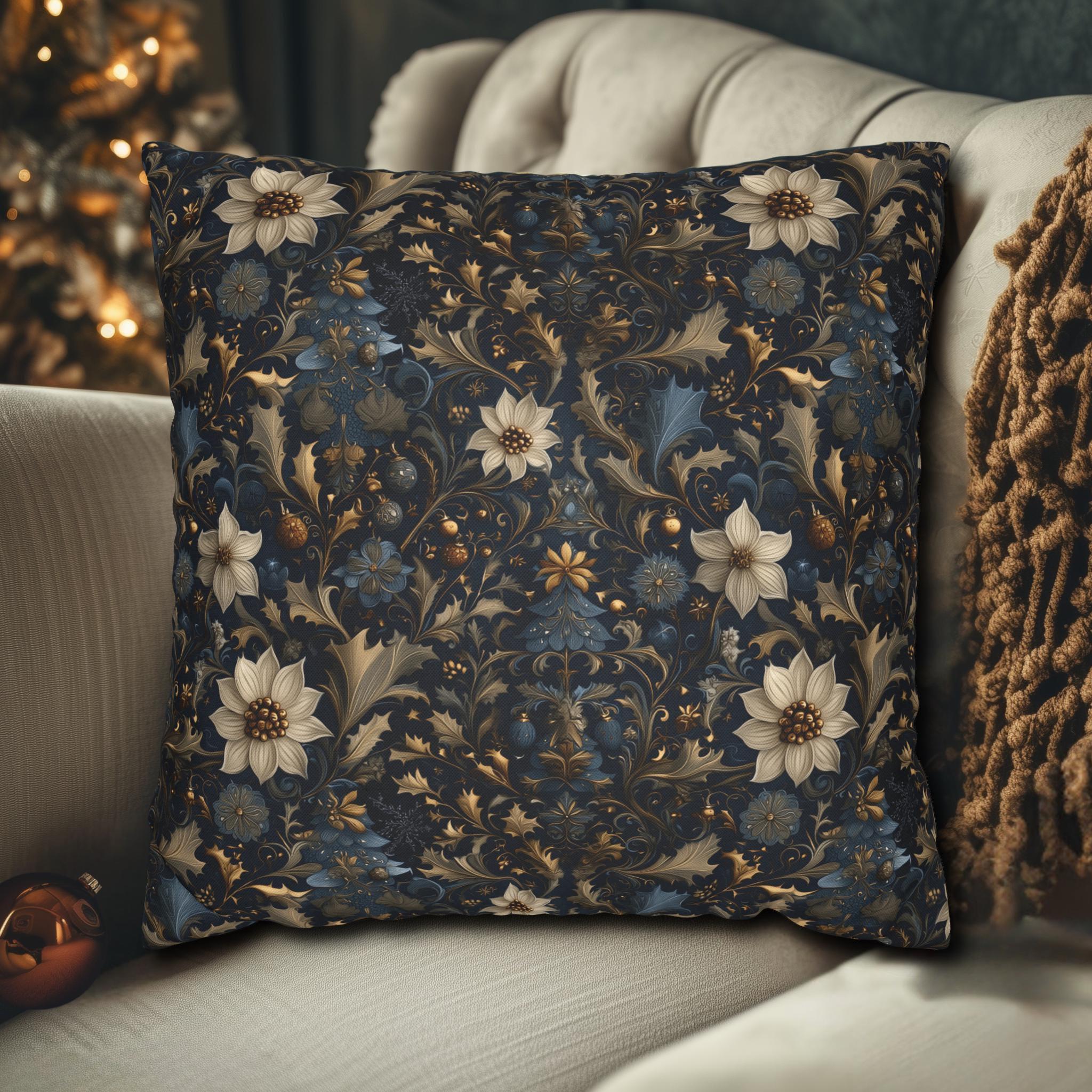 Midnight Blue William Morris Christmas Botanical Pillow Cover