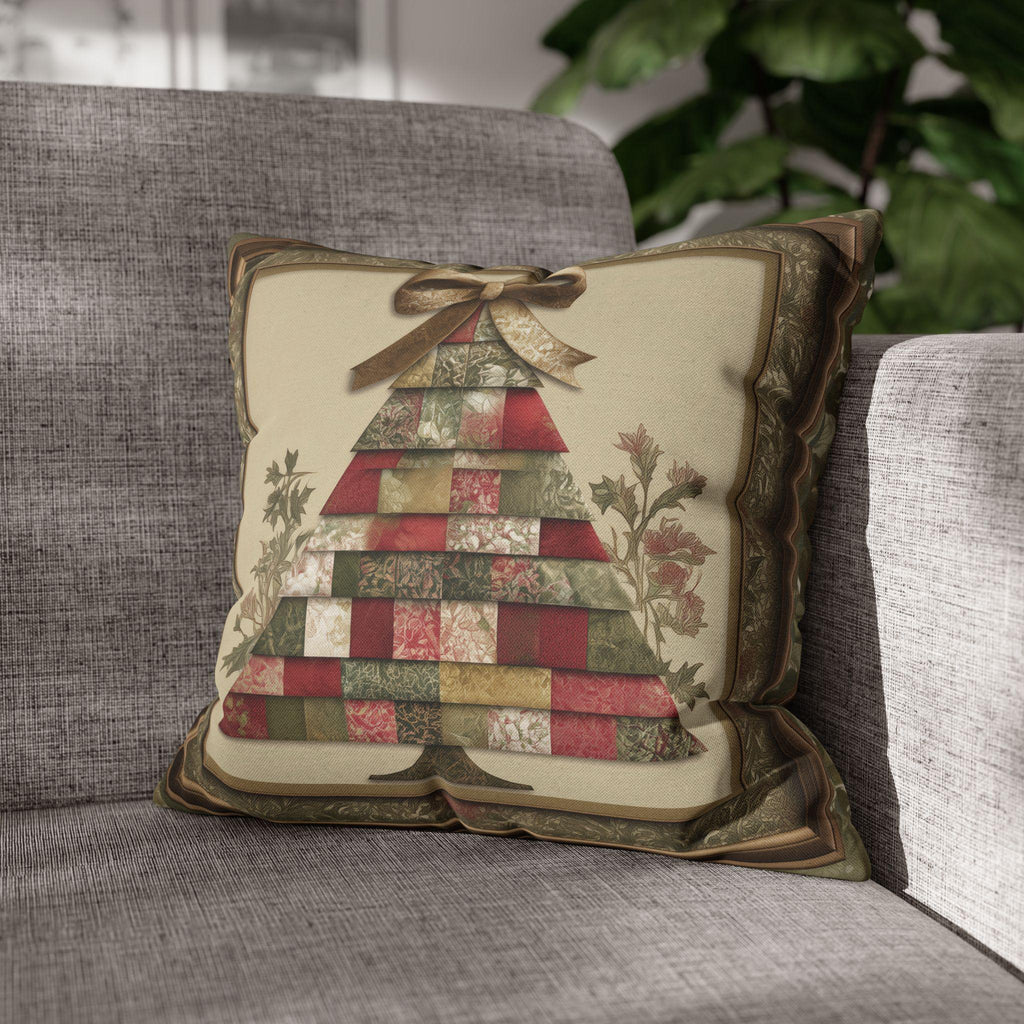 William Morris Inspired Christmas Tree Pillow Cover: Quilted Look with Botanicals