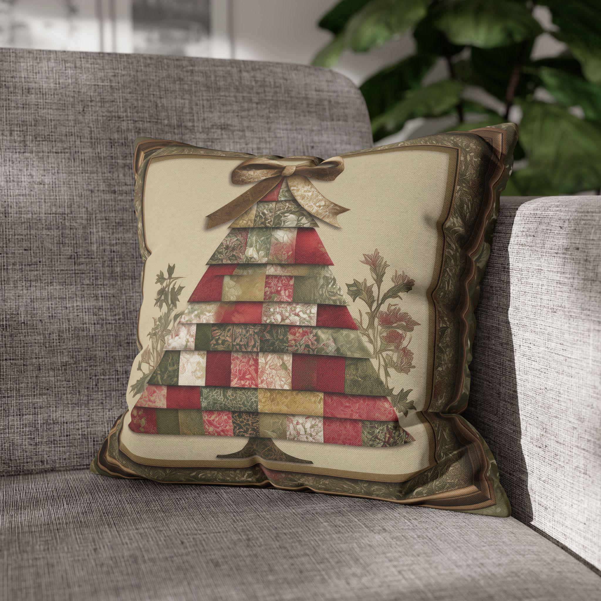 William Morris Inspired Christmas Tree Pillow Cover: Quilted Look with Botanicals