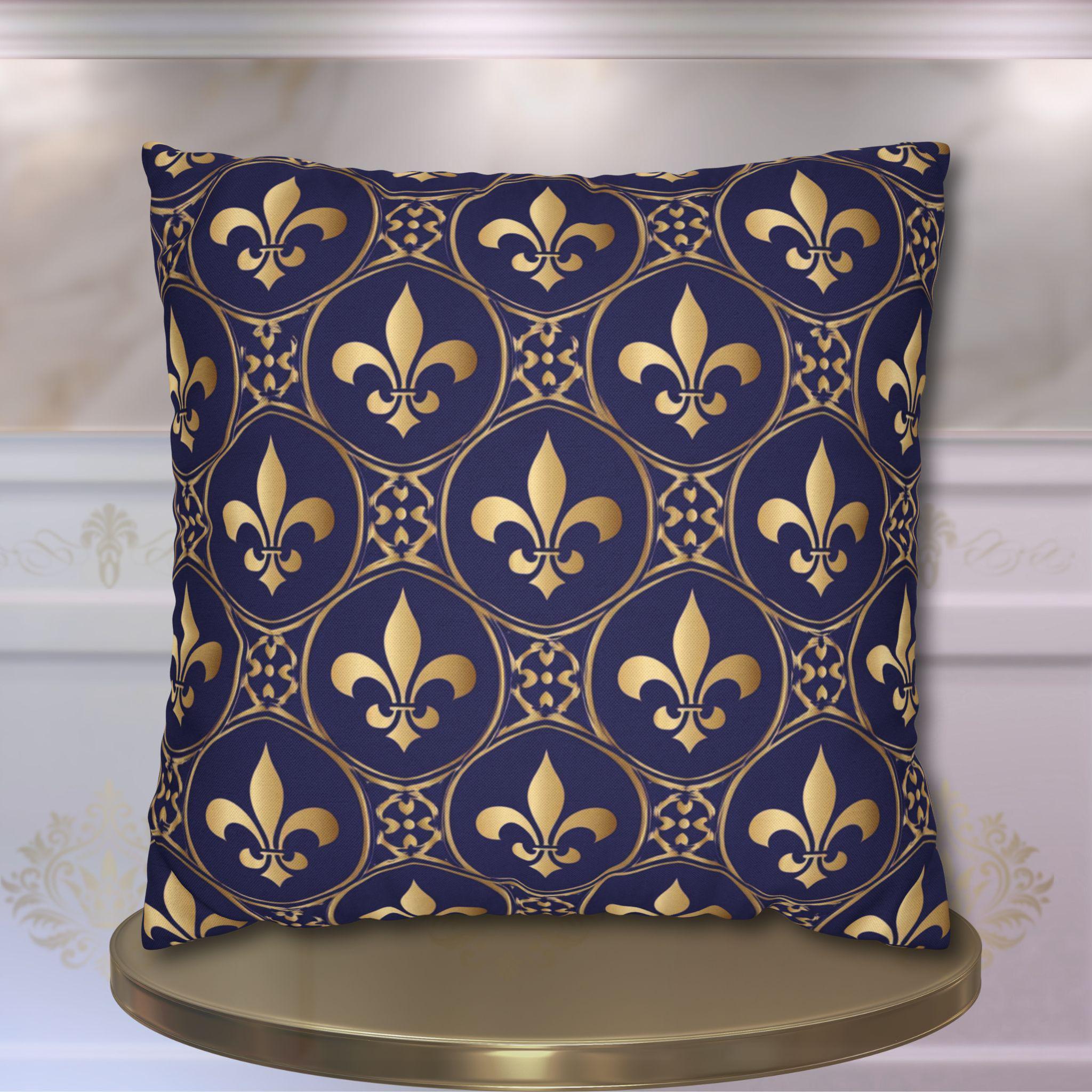 Blue Fleur de Lys Pillow Cover: Royal Gold French Heraldic Pattern