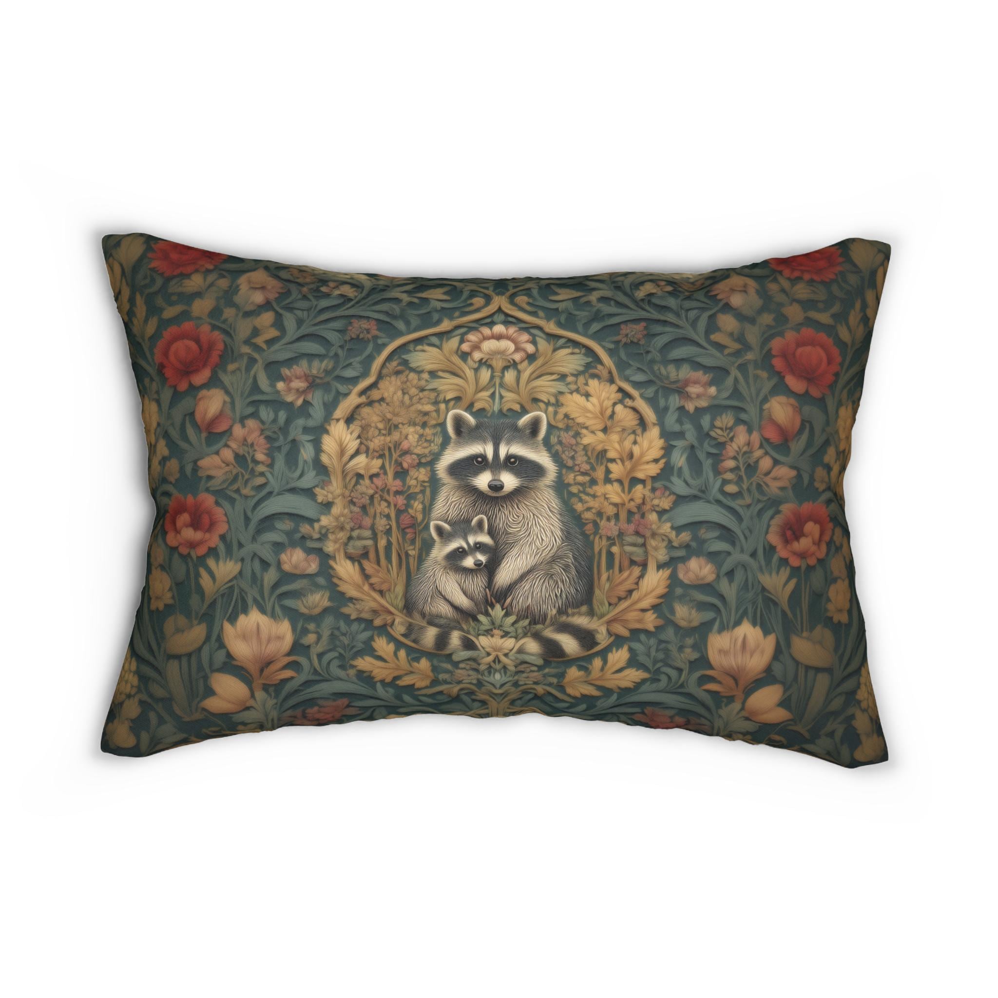 William Morris Raccoon Lumbar Pillowr: Whimsical Woodland Animal Decor