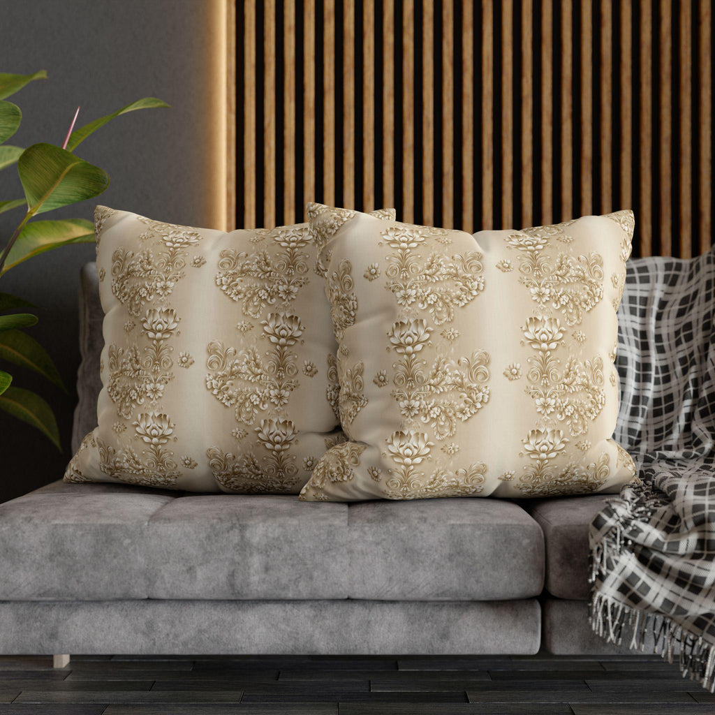 Floral Scrollwork Pillow Cover: Elegant Gold & Beige Euro Sham Sizes