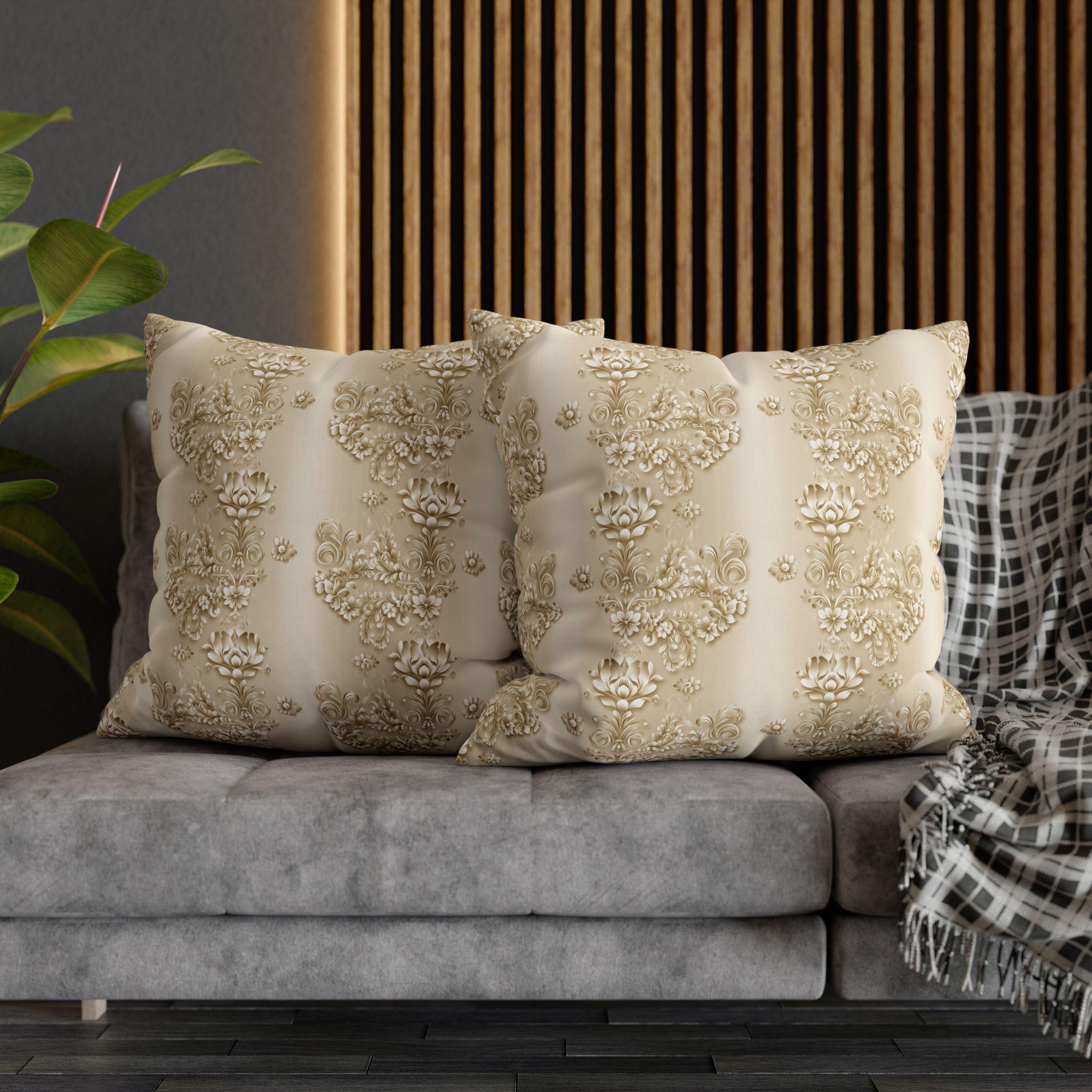 Floral Scrollwork Pillow Cover: Elegant Gold & Beige Euro Sham Sizes