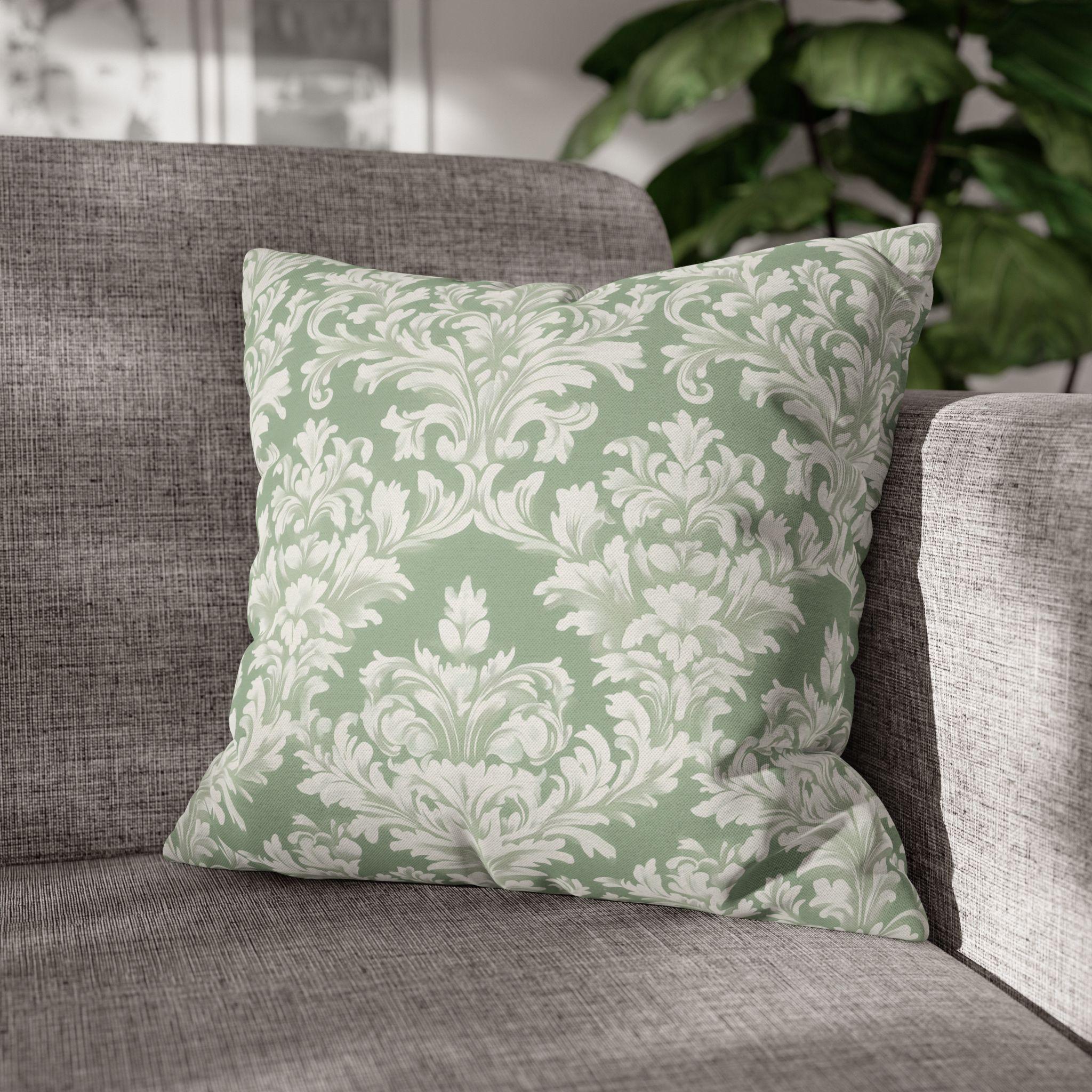 Damask Muted Green Pillow Cover, Elegant Square Cushion Cover