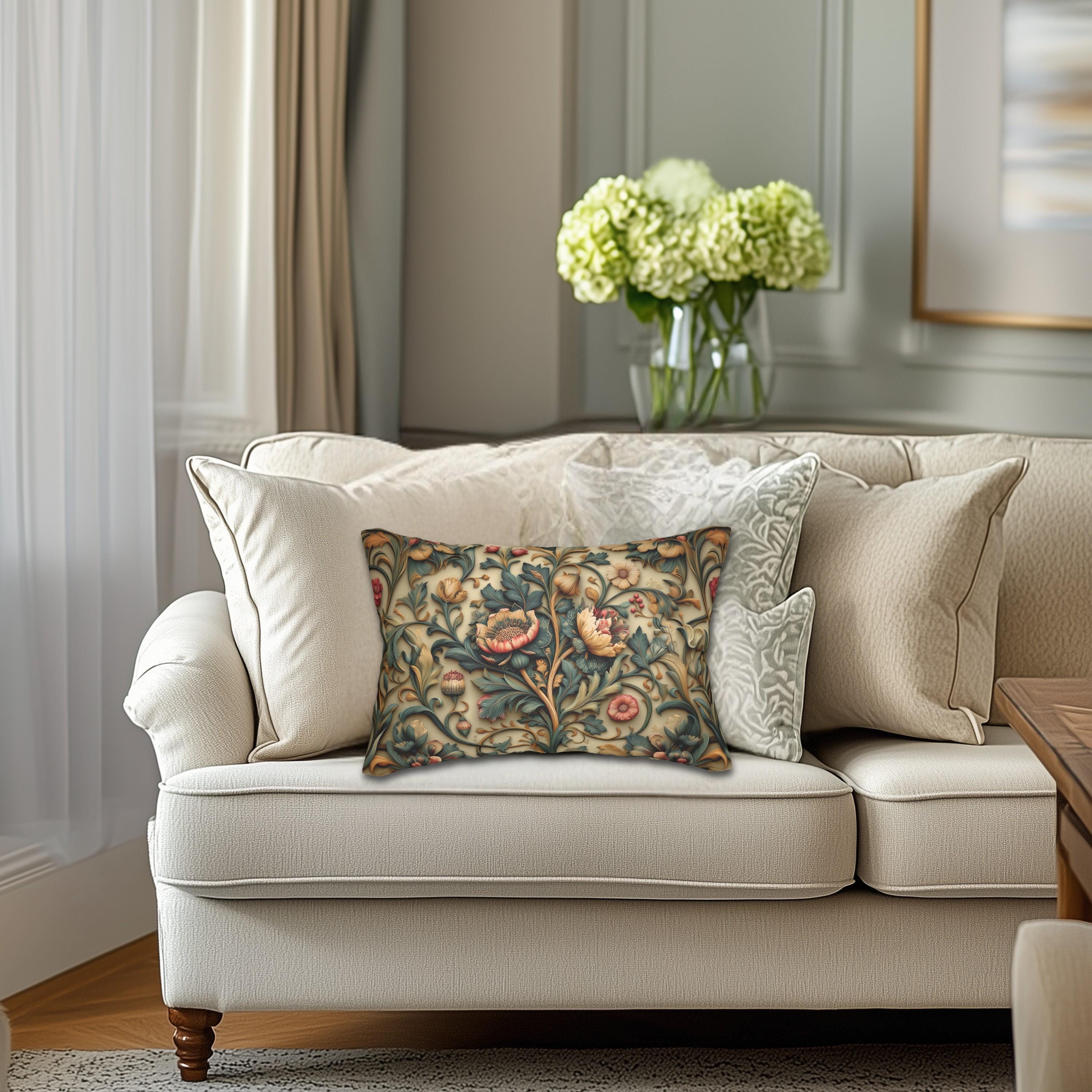 Spring Moody Blooms Lumbar Pillow: William Morris Inspired Home Decor Refresh