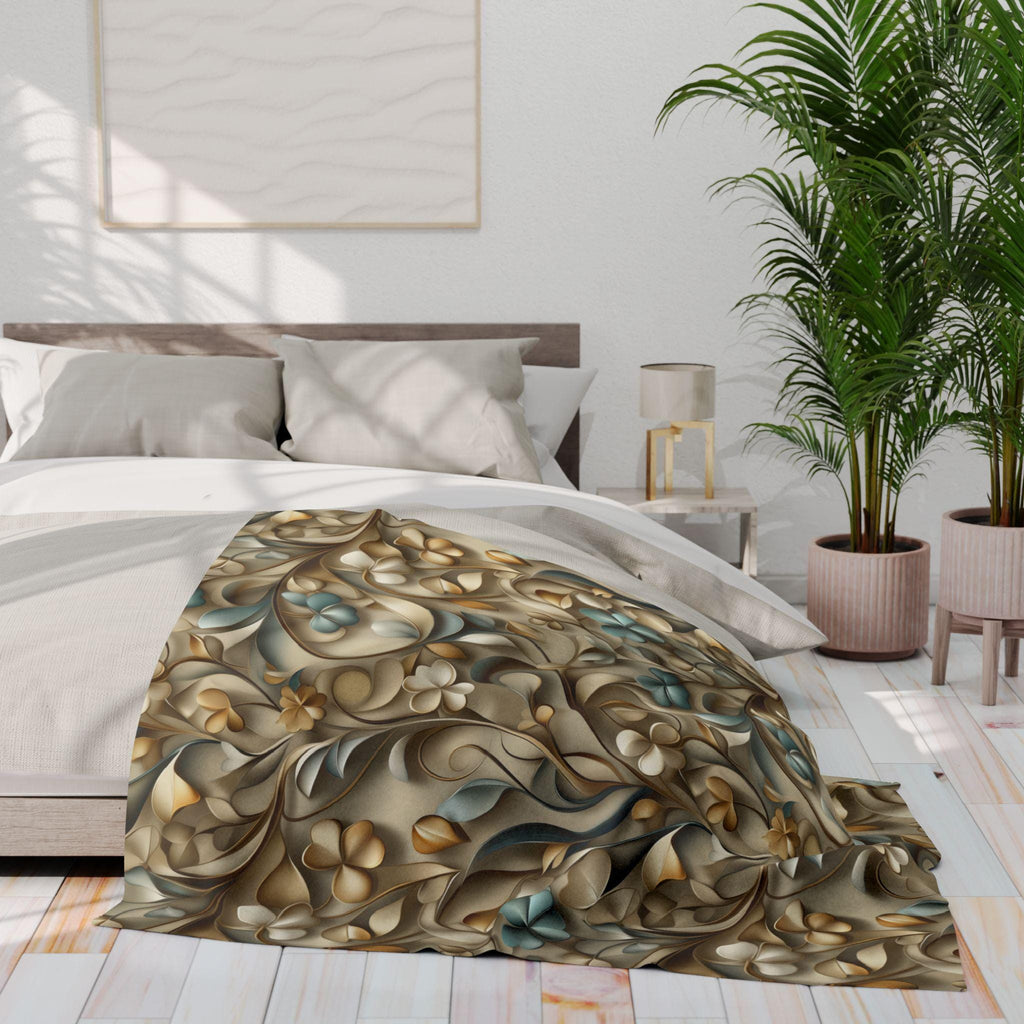 Elegant St. Patrick's Day Shamrock Throw: William Morris Inspired Irish Fleece Blanket for Home Decor