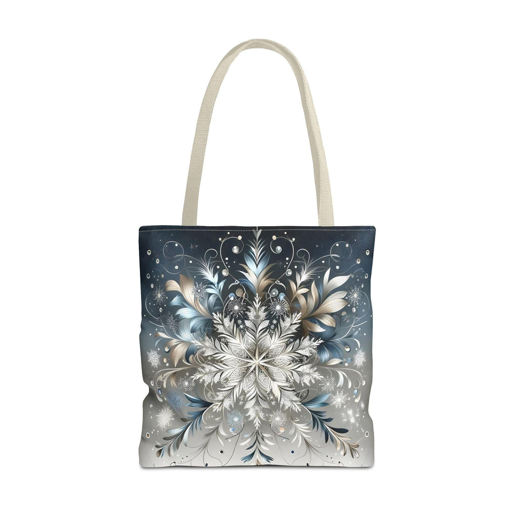 Elegant Snowflake Tote Bag, Silver & Blue Polyester Canvas
