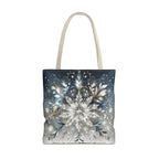 Elegant Snowflake Tote Bag, Silver & Blue Polyester Canvas