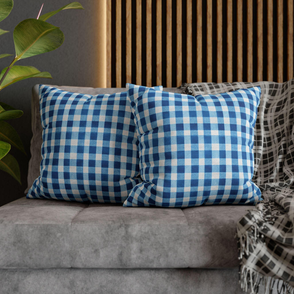 Blue Gingham Plaid Pillow Cover: Classic Farmhouse Check Accent