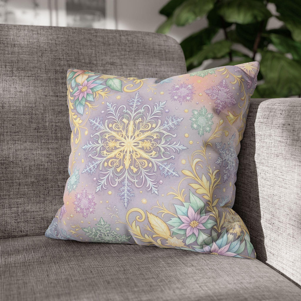 Pastel Snowflake Pillow Cover: Coquette Christmas Decor, Dreamy Lilac Mint Winter