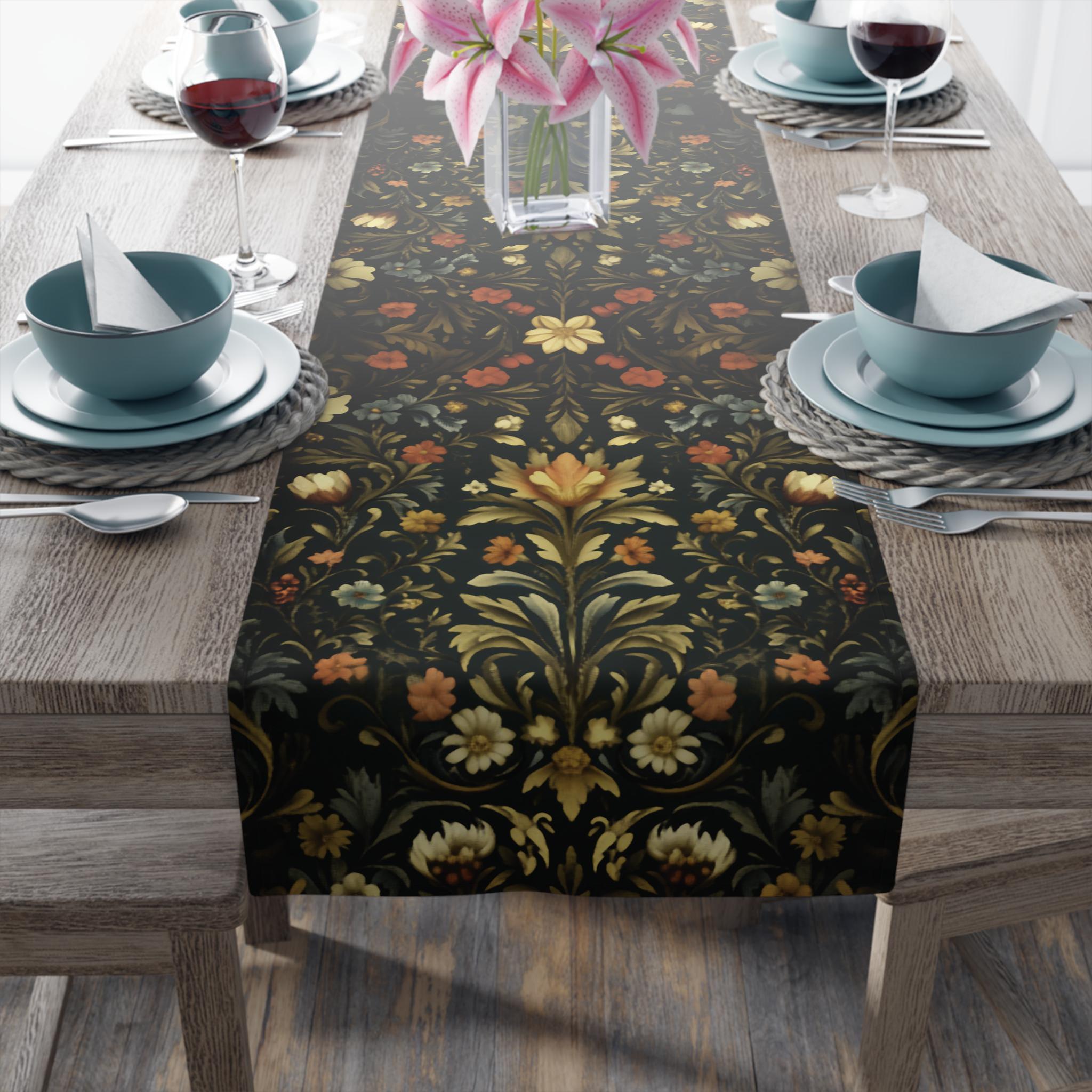 William Morris inspired Table Runner: Vintage Style Moody Blooms