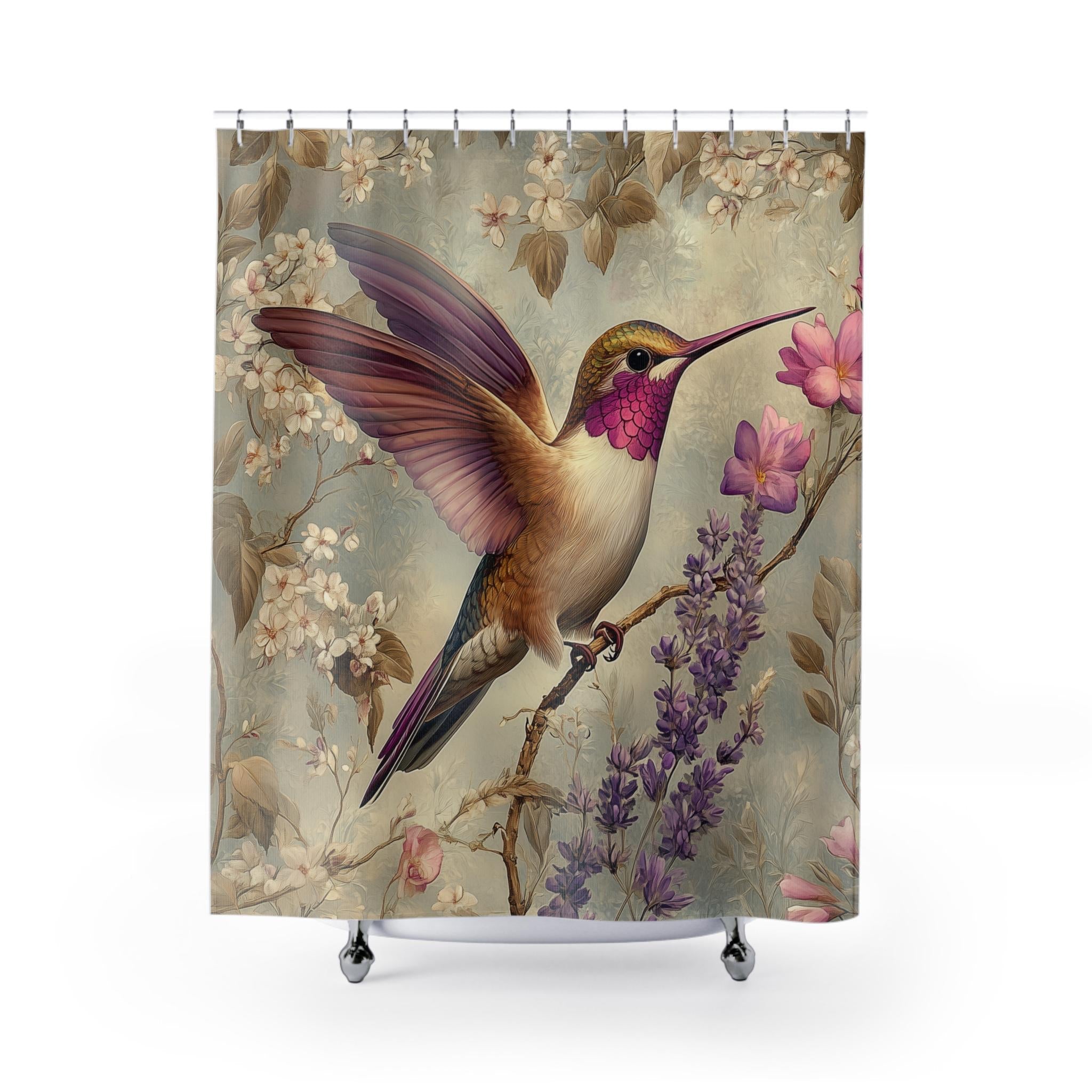 Hummingbird Hand Towel: William Morris Style Floral Bathroom Decor
