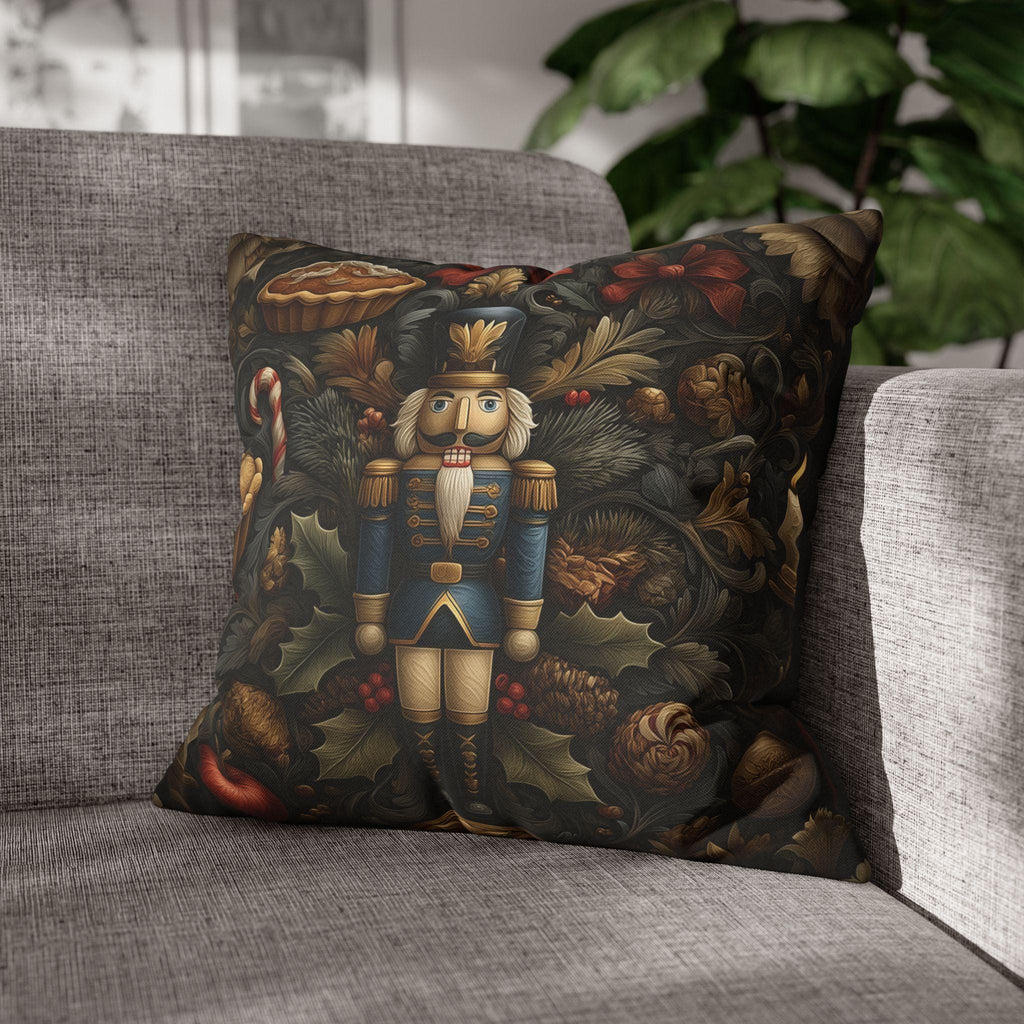 William Morris Nutcracker Pillow Cover: Woodland Holly & Pinecone Holiday Design