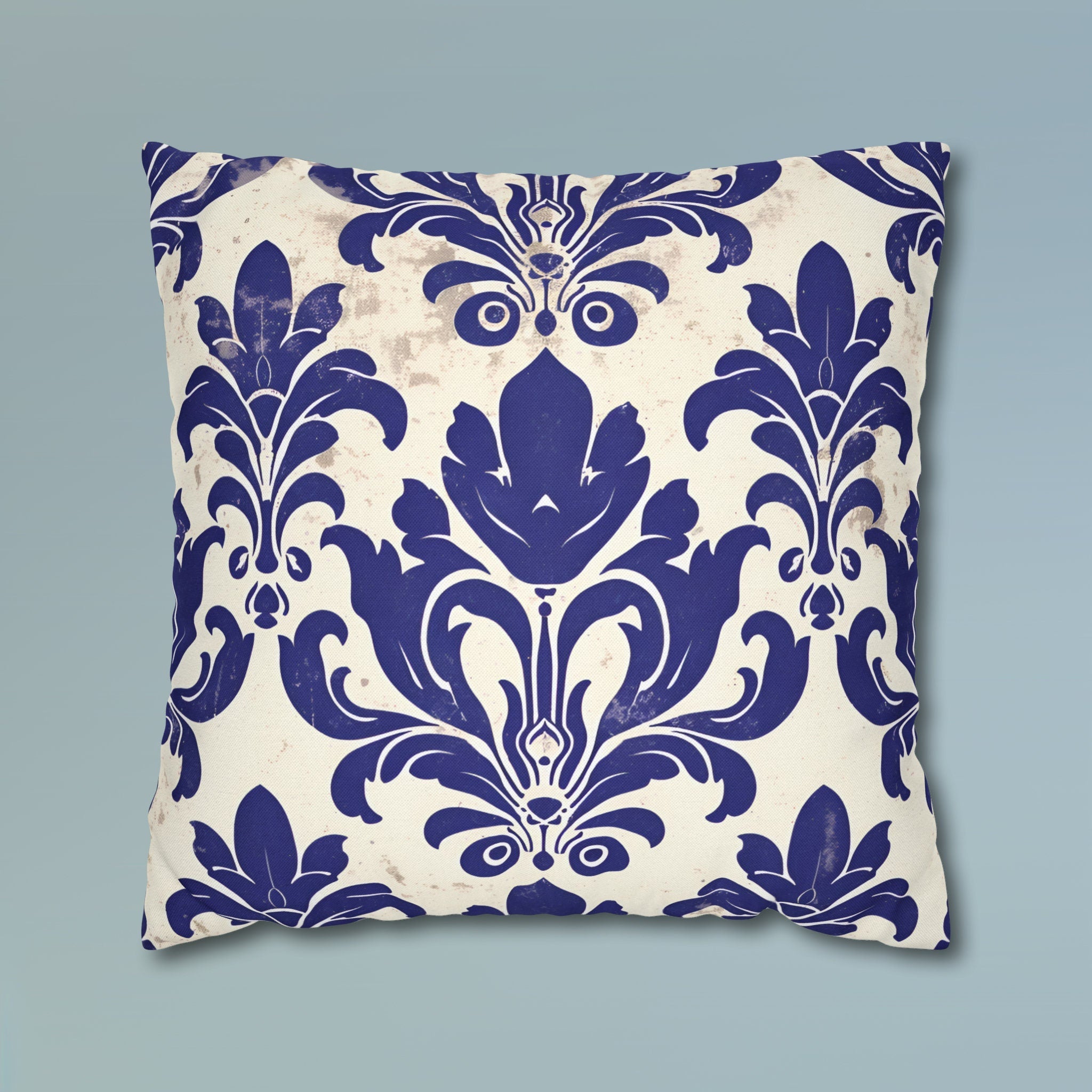 Art Nouveau Pillow Cover: Deep Blue Floral Design Statement Piece