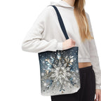 Elegant Snowflake Tote Bag, Silver & Blue Polyester Canvas