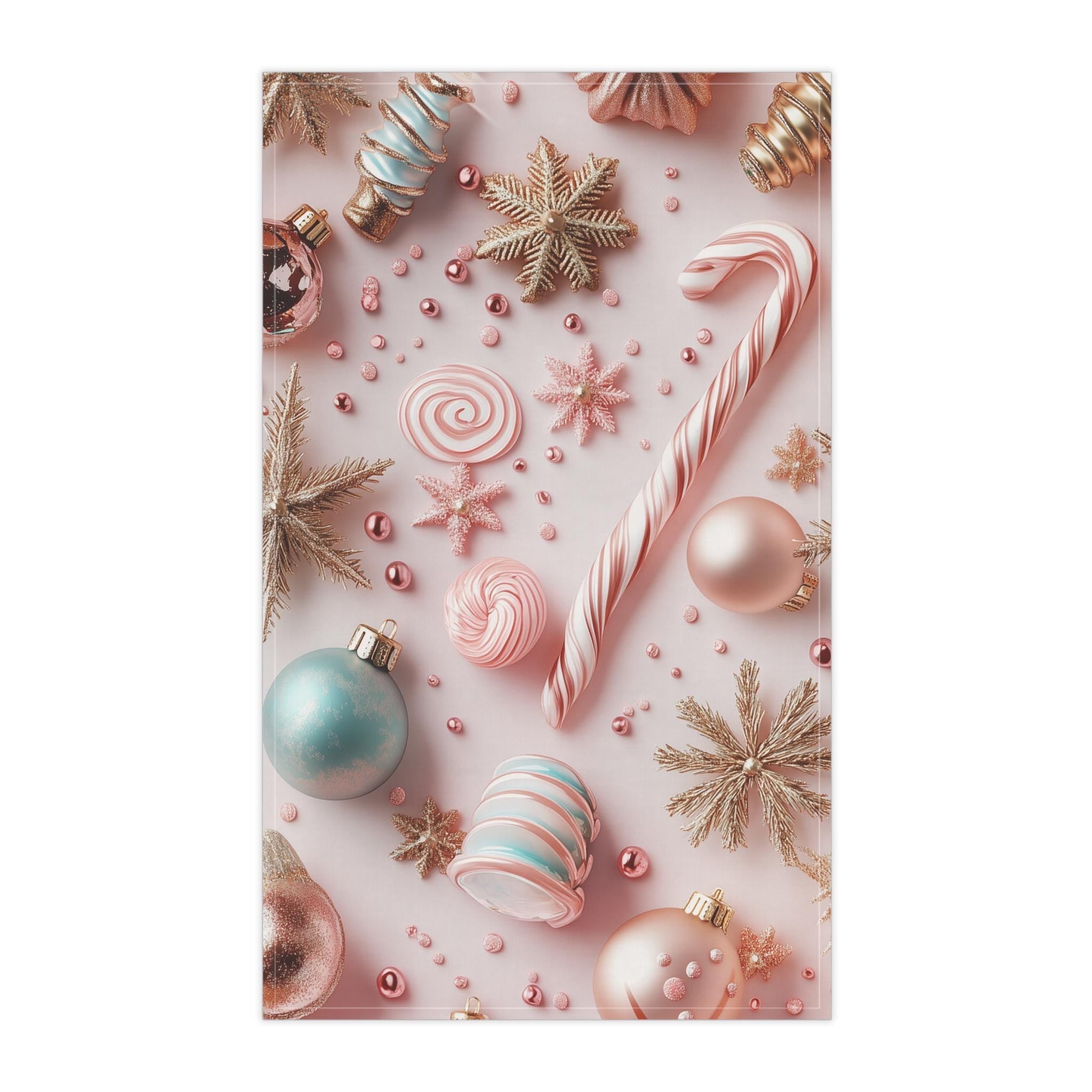 Candycore Tea Towel, Pastel Pink, Minty Blue Whimsical Christmas Holiday Decor