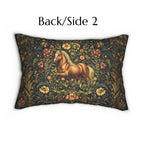 Horse Lumbar Pillow: William Morris Inspired  Golden Equestrian Botanical Floral