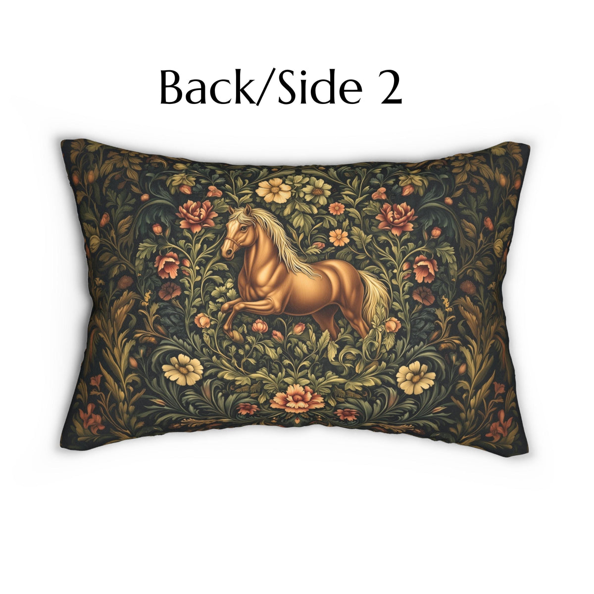 Horse Lumbar Pillow: William Morris Inspired  Golden Equestrian Botanical Floral