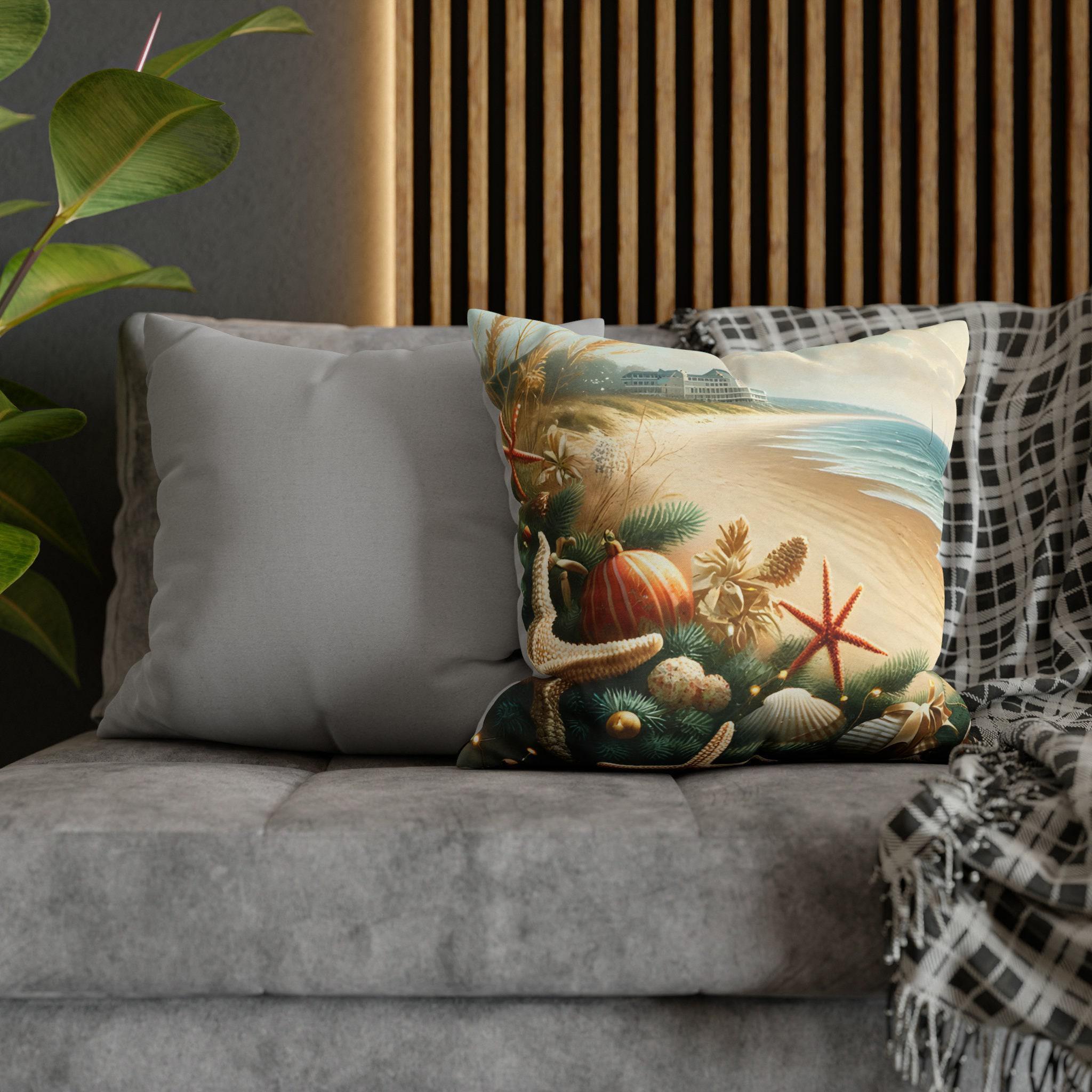 Coastal Christmas Pillow Cover, Starfish & Seashells (Multiple Sizes)