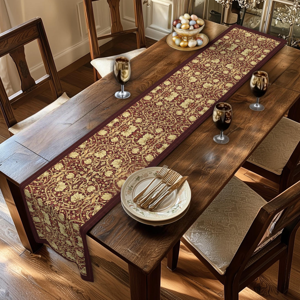 William Morris Table Runner: Burgundy and Champagne Vintage Pimpernel Reconstructed