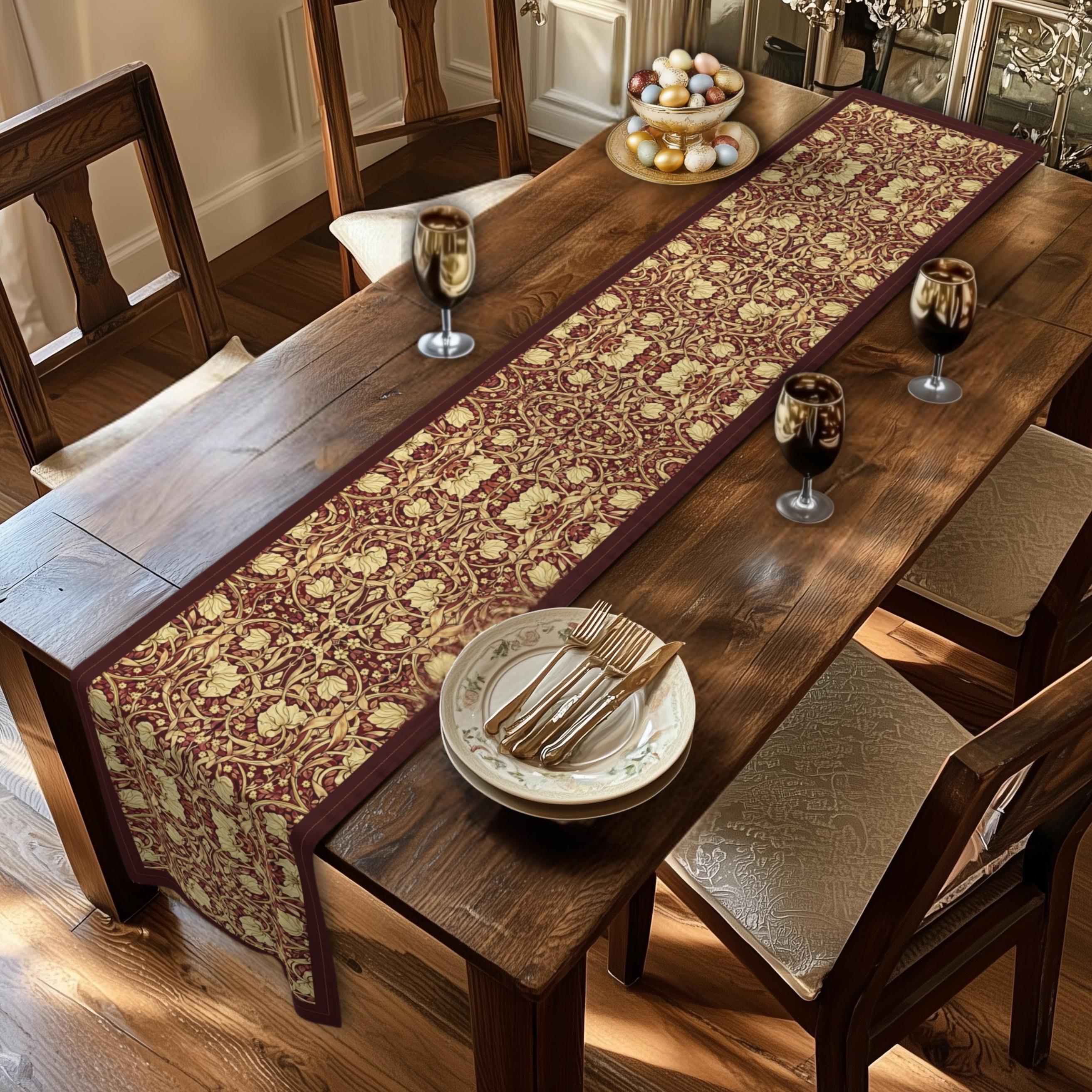 William Morris Table Runner: Burgundy and Champagne Vintage Pimpernel Reconstructed
