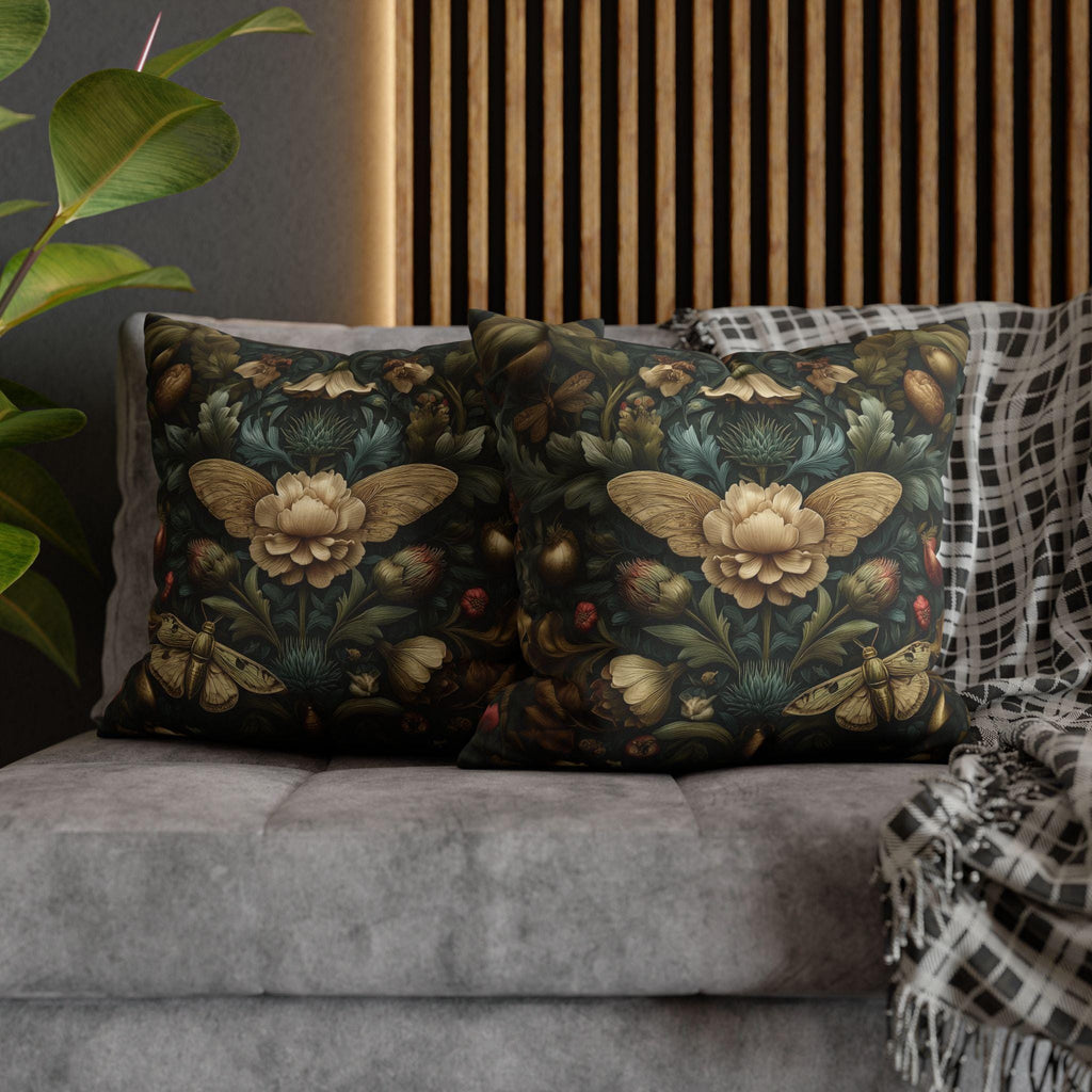 Midnight Morris Moody Pillow Cover: Arts and Crafts Moth Botanical Decor
