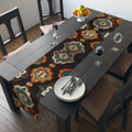 Earthy Mandala Table Runner: Boho Tile Pattern in Burnt Orange, Teal, and Espresso