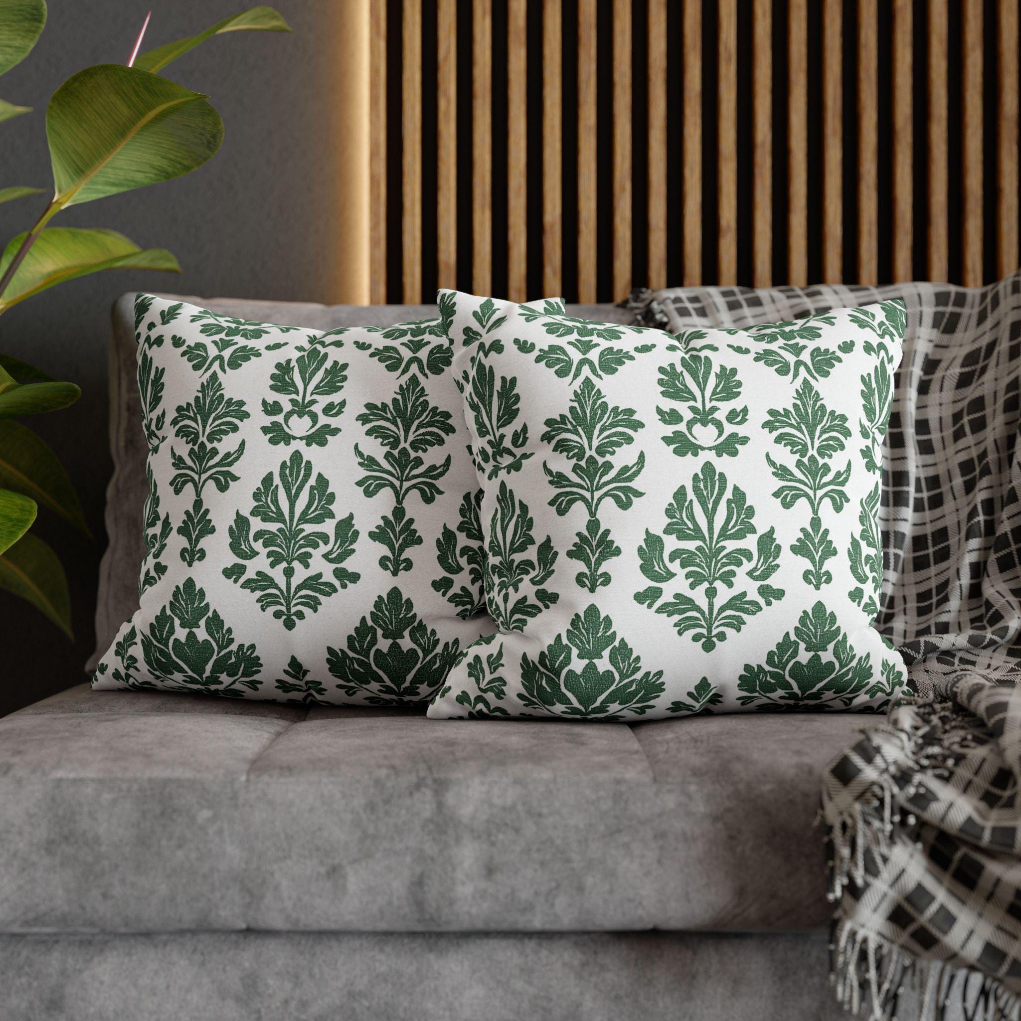 Forest Green Damask Pillow Cover: Elegant Home Decor