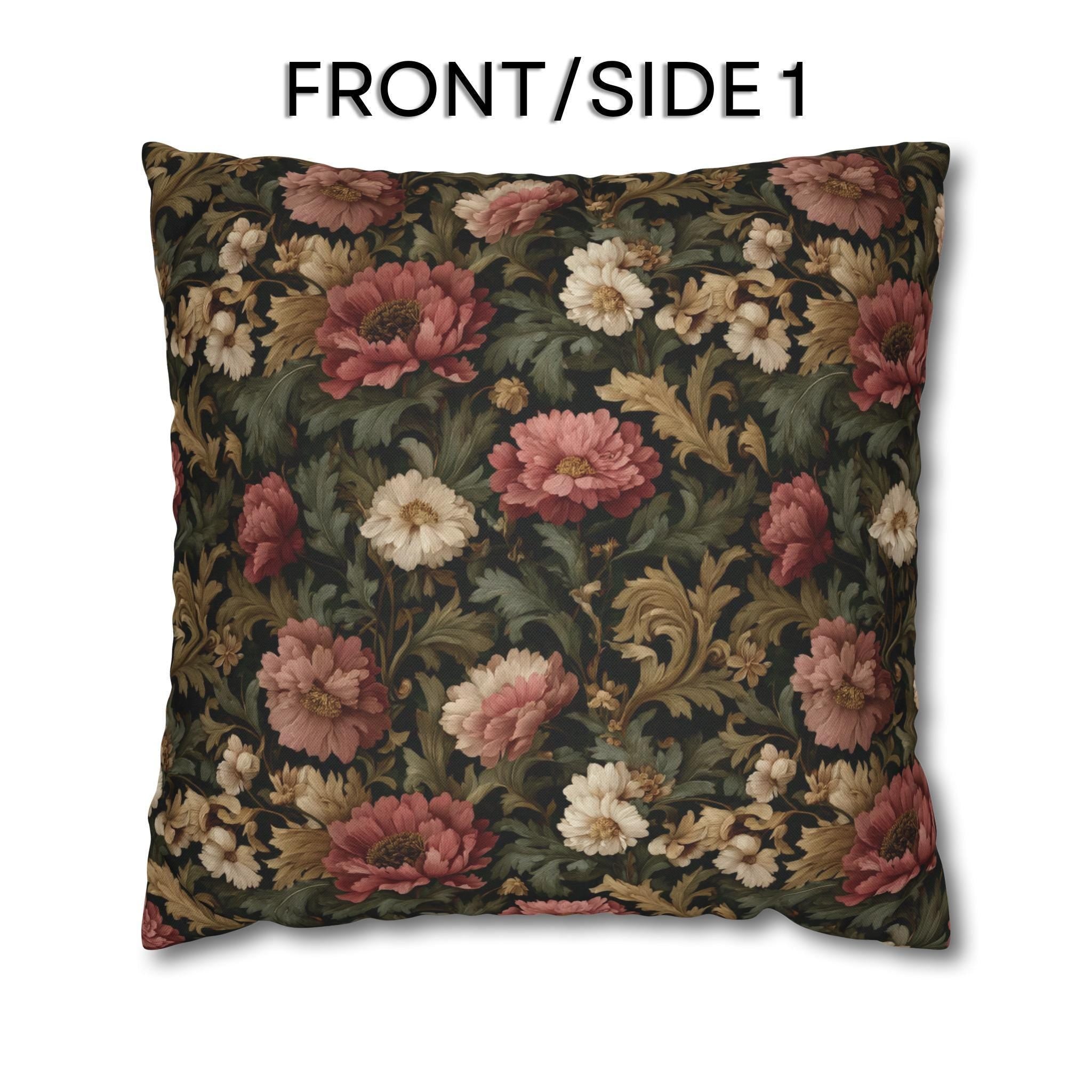 Dusty Rose & Ivory Victorian Pillow Cover:  William Morris Dark Cottagecore Moody Blooms