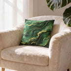 Green Waves Throw Pillow Cover: Emerald  and Deep Green with Gold Accents