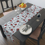 Table Runner: Romantic Red Flowers and Silver Vines