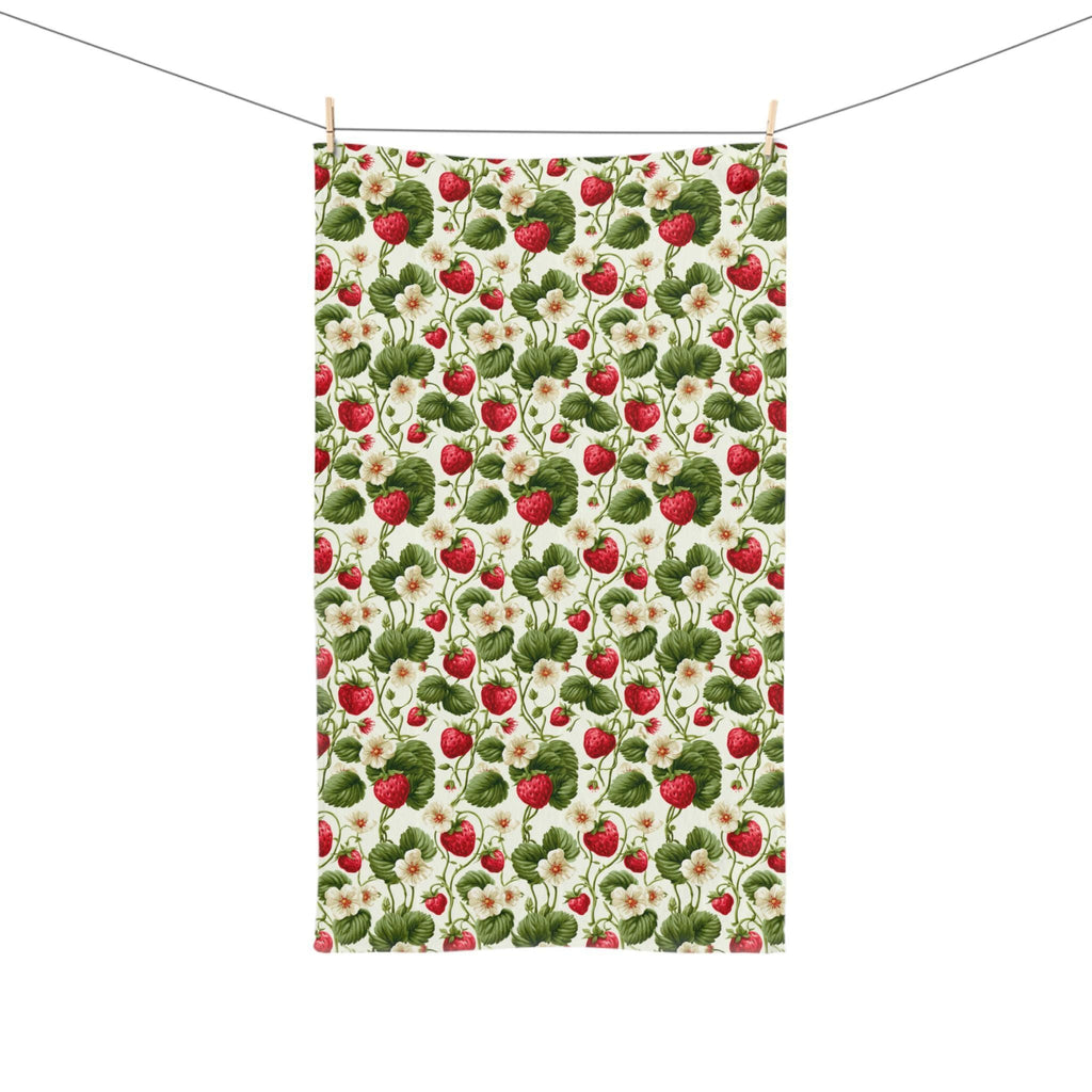 Wild Strawberry  Hand Towel: Botanical Summer Decor for Bath or Kitchen