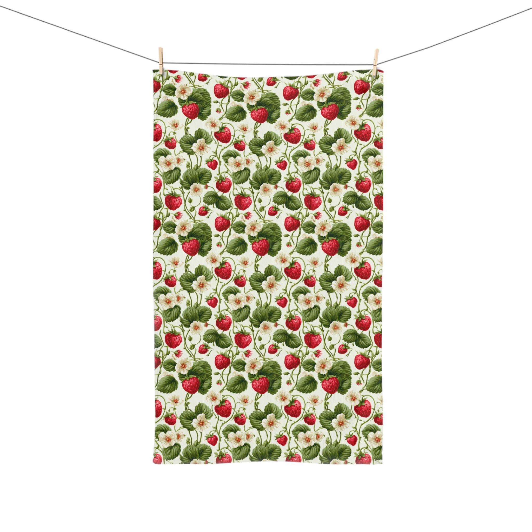 Wild Strawberry  Hand Towel: Botanical Summer Decor for Bath or Kitchen