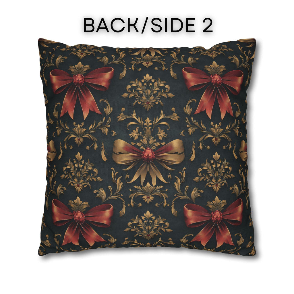 Baroque Christmas Pillow Cover: Green Charcoal Red Gold Bows